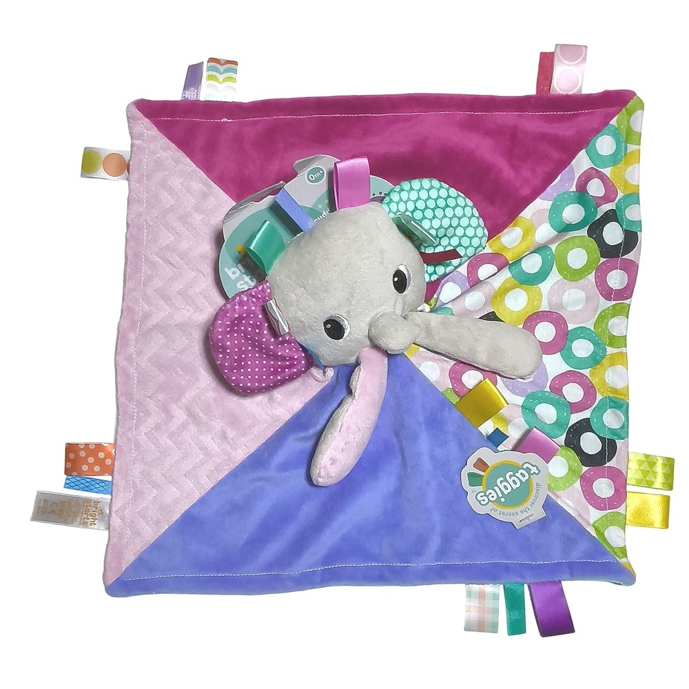 Bright Starts Taggies Elephant Security Blanket Kids OS Multicolor Tags Lovey